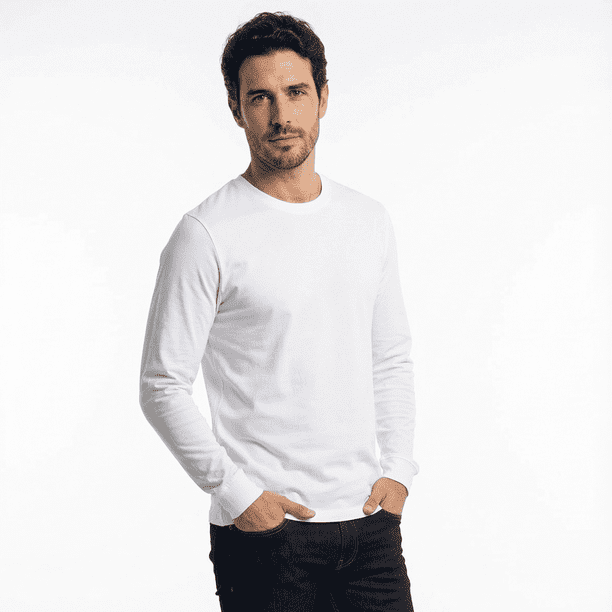 Polera Algodón Manga Larga Cuello Redondo UV Antipilling Blanco