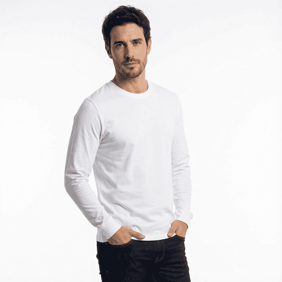 Polera Algodón Manga Larga Cuello Redondo UV Antipilling Blanco
