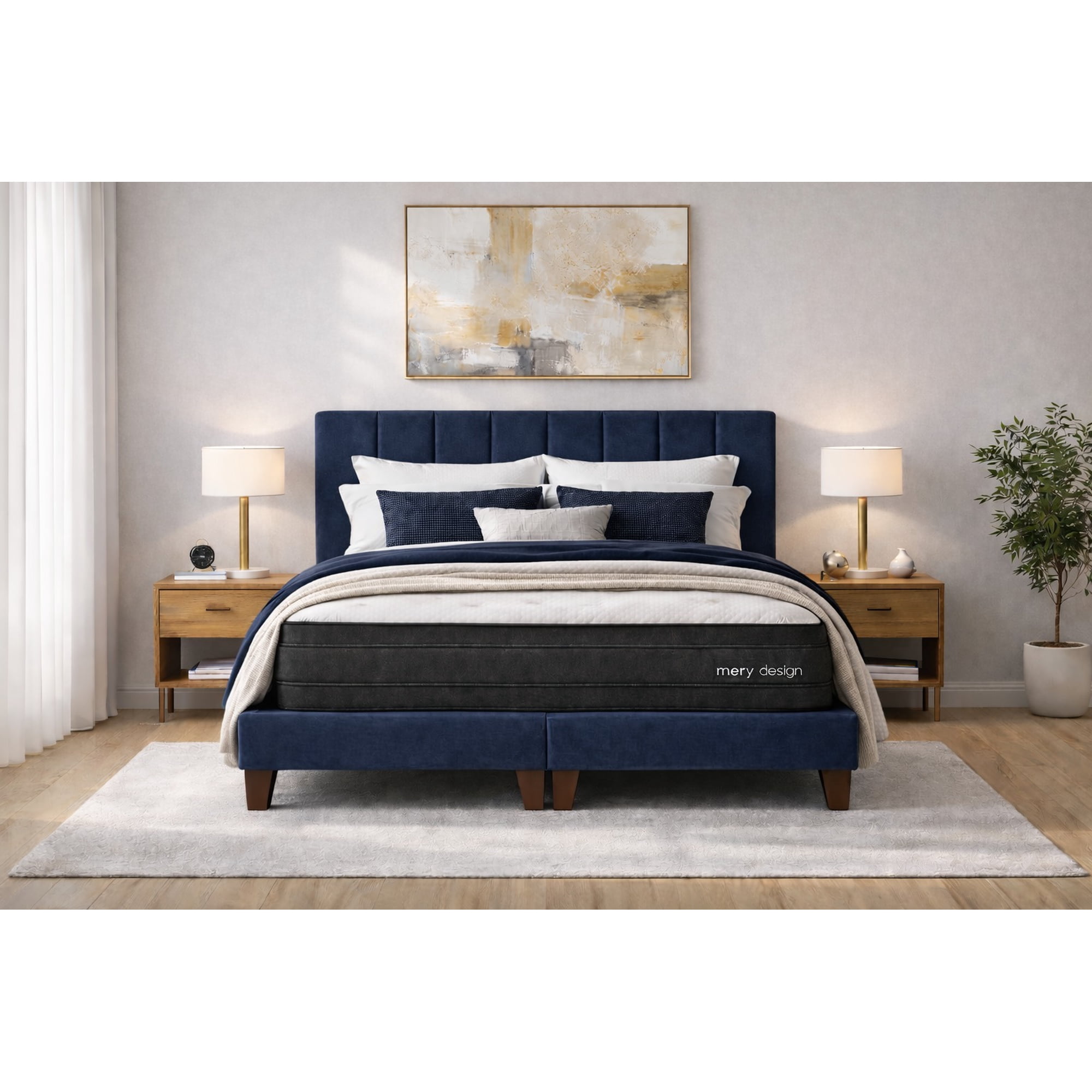 Ethan Desing - Cama 2 Plazas Completa | Base Europea + Colchón Excellense Plus 25cm + Respaldo Tapizado