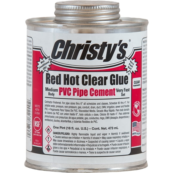 Pegamento transparente para cemento PVC Christy's Red Hot, 473 ml (16 onzas líquidas)