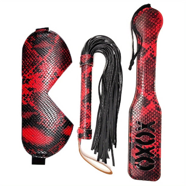 3pcs Set Erotic Supplies Leather Adult Erotic Supplies Eye Mask Whip Spanking Paddle Bondage BDSM Set