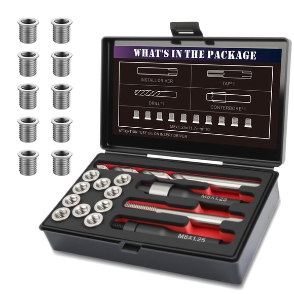 Kit de reparación de roscas SENNMONN M8x1.25 con taladro, grifo y 10 insertos