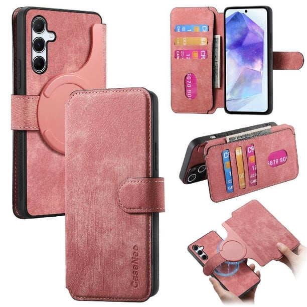 Funda Billetera Magnética para Samsung Galaxy A55 Soporte Tarjetas Desmontable Rosa