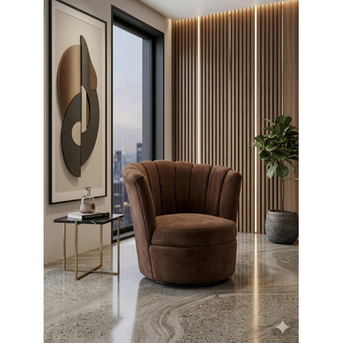 Muebles New - Sitial Flor Giratorio Chocolate Felpa