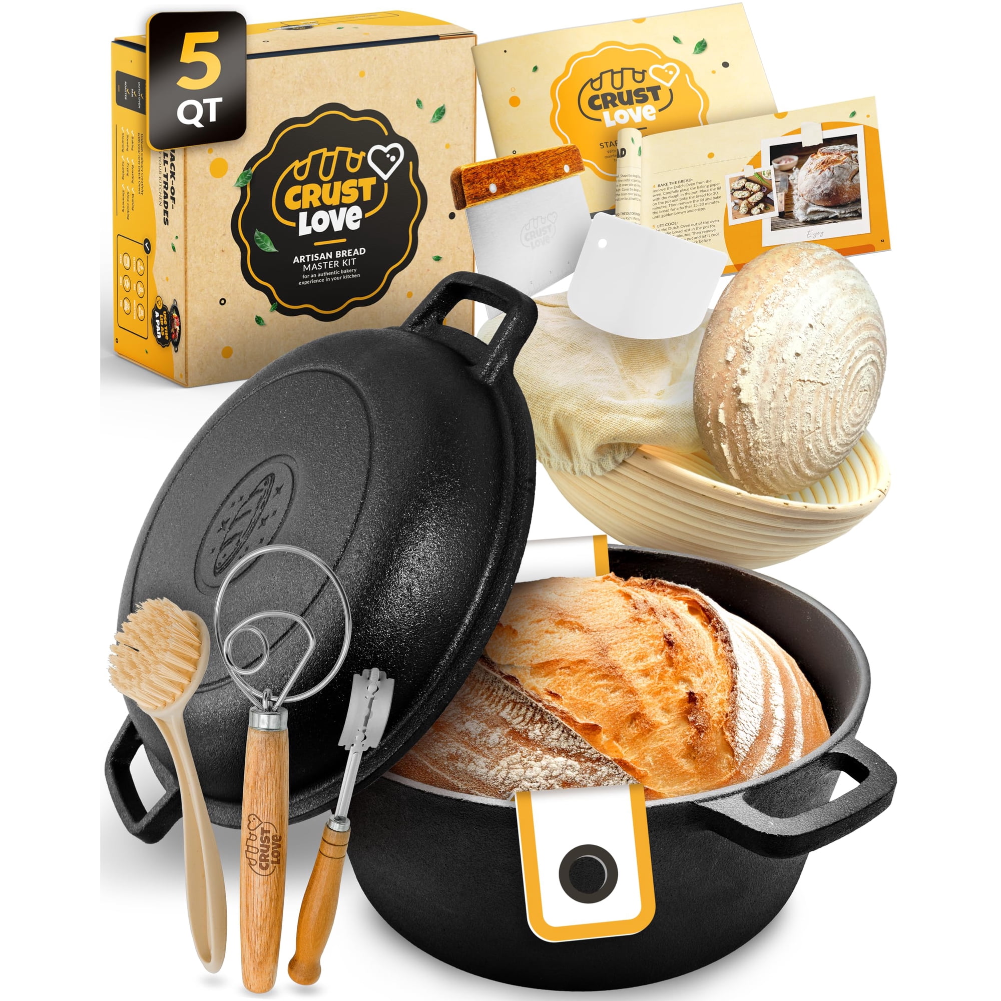 Horno Holandés Crustlove De Hierro Fundido De 5 Litros Para Hornear Pan Con Suministros