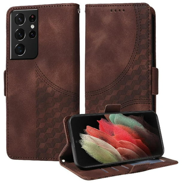 Carcasa FOXDOCK Samsung Galaxy S21 Ultra de cuero PU, diseño acolchado clásico, protección contra caídas y rayones