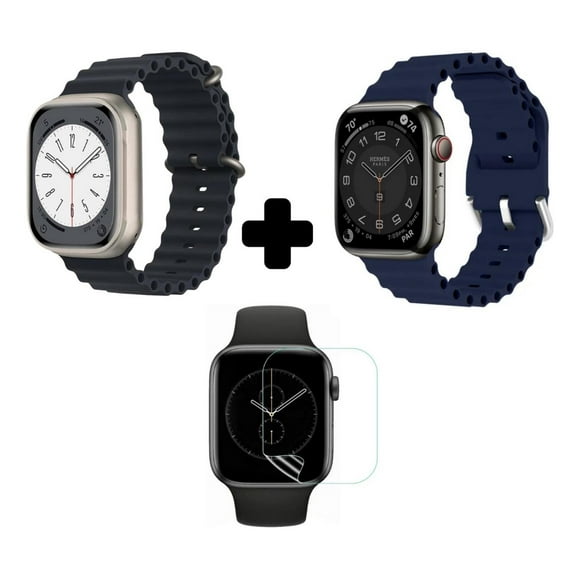 2 Correa Ocean Smartwatch + Protector 45mm azul oscuro