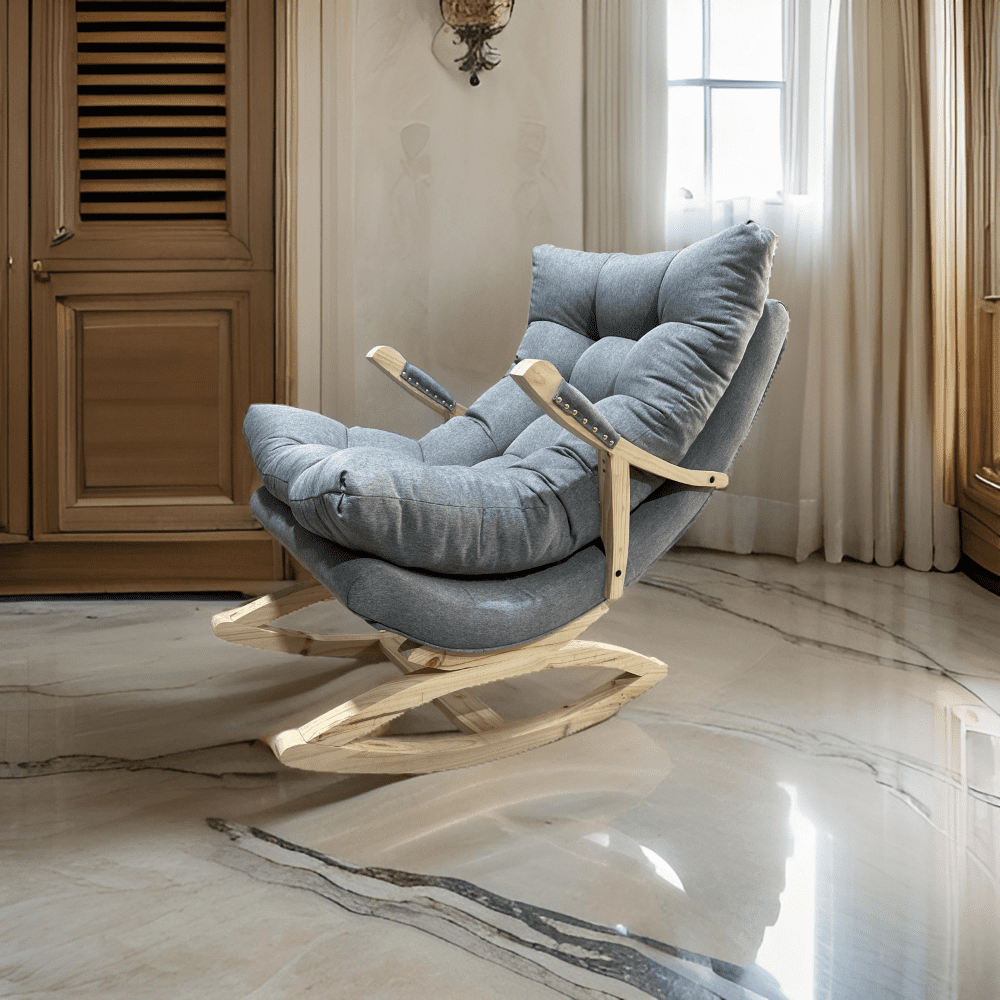 Muebles New - Silla Mecedora Coquette Con Apoya Brazo Gris Lino