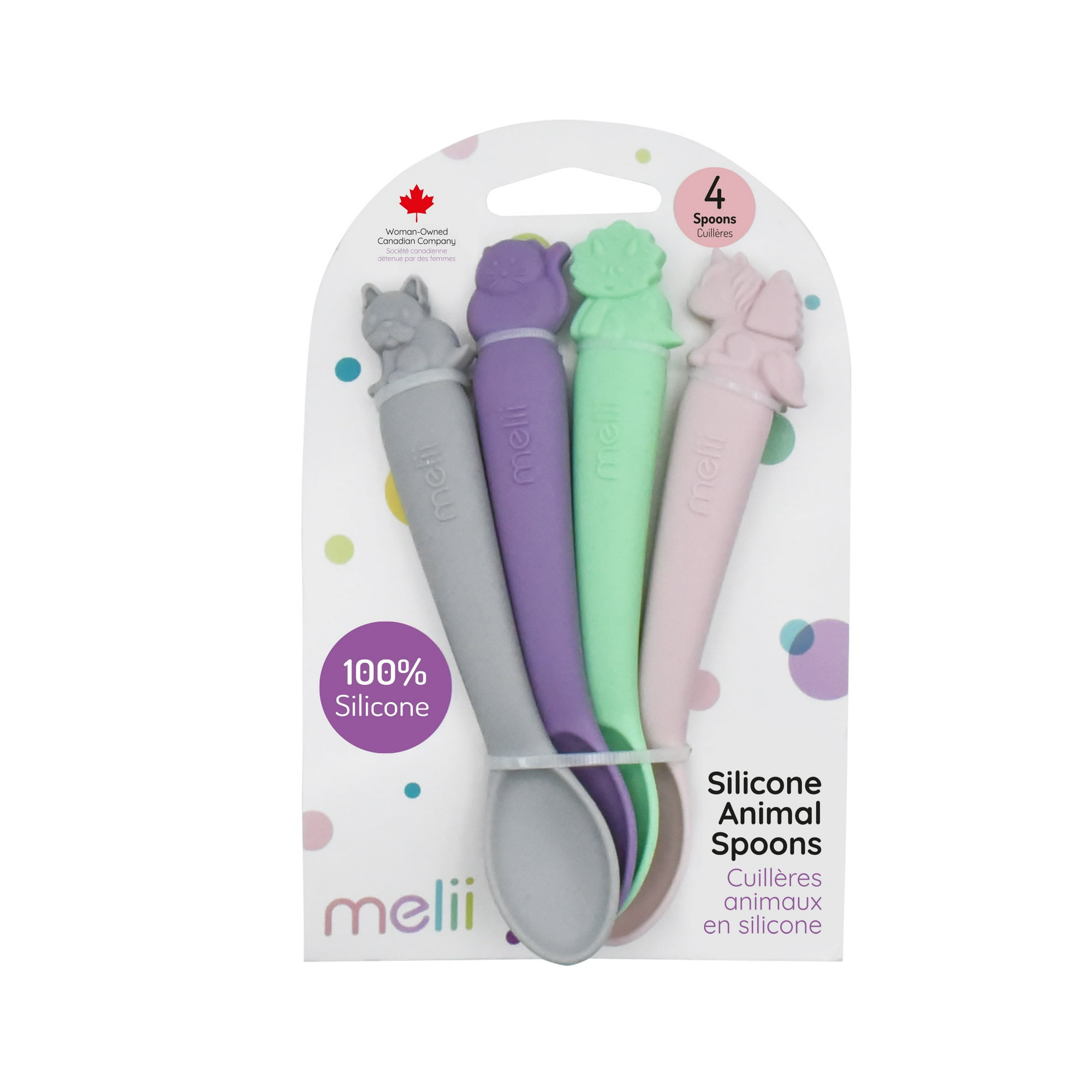 Melii - Pack De 4 Cucharas De Silicona Rosa, Morado Y Gris