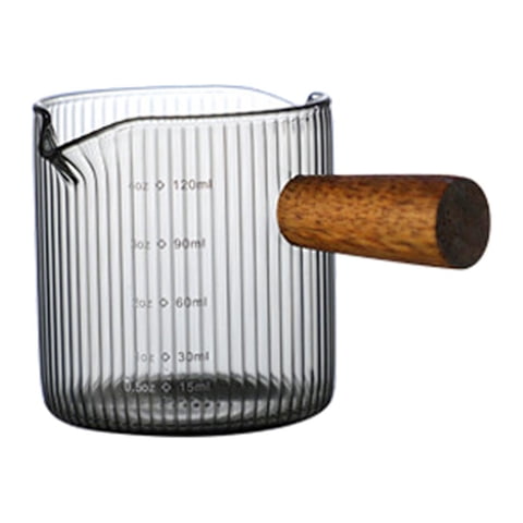 Magideal - Tazas De Café Expreso Con Mango De Madera, Taza Para Mezclar, Accesorios De Café Expreso Transparentes, Taza Medidora De Café Expreso Resistente Al Estilo E 120Ml