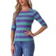 thumbnail image 4 of INSPIRE CHIC Camisetas a Rayas de Regreso a Clases para Mujer Ajustadas con Mangas al Codo y Cuello de Barco Talla L Morado Verde, 4 of 6