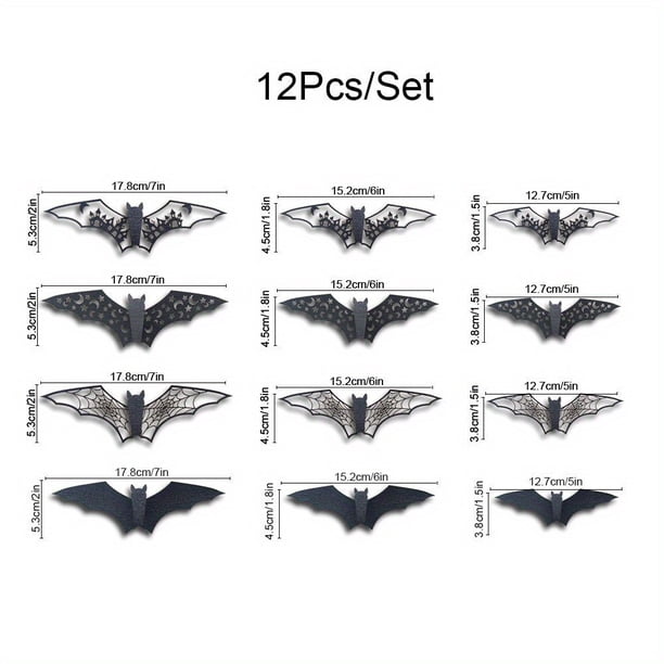 12pcs, 3D Hollow Paper Bat Stickers - Perfect for Halloween Decor, Party Wall, Home, Room, and Halloween Supplies