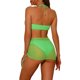 thumbnail image 3 of INSPIRE CHIC Conjunto de Bikini de Halter de 3 Piezas para Mujer con Anillo Vinculado y Pareo de Malla Texturizada de Cintura Alta Traje de Baño Triangular Grande Verde Fluorescente, 3 of 5