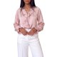 thumbnail image 2 of INSPIRE CHIC Camisas de Mujer con Volantes y Botones, Blusas de Manga Larga con Lazo en el Cuello en V, Talla Extra Grande, Rosa, 2 of 6