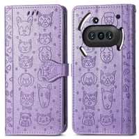 Funda Cartera Foxdock Para Nothing Phone 3A , Flip Pu Con Relieve De Gatos Y Perros, Tarjetero Y Soporte