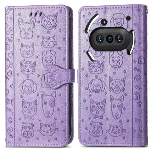 Funda Cartera Foxdock Para Nothing Phone 3A , Flip Pu Con Relieve De Gatos Y Perros, Tarjetero Y Soporte