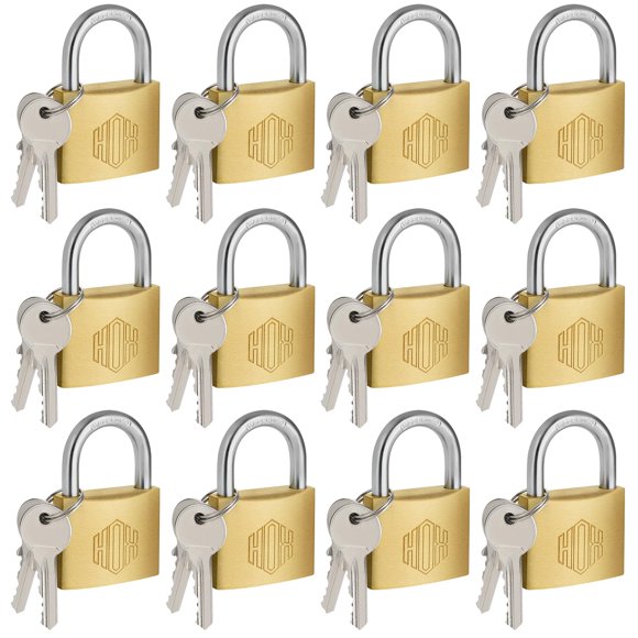 Candado HOX de latón 4 cm, con llave distinta, paquete de 12