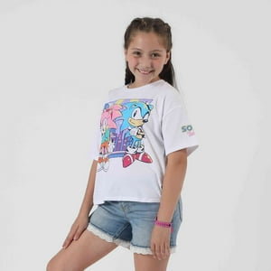 Polera Manga Corta Niña Amy Y Sonic Blanco Sonic