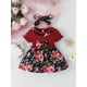 thumbnail image 4 of Baby Girls Cute Casual Ruffled Stitching Flower Ribbed Dress & Bow Headband Set For Summer Holiday, 4 of 5