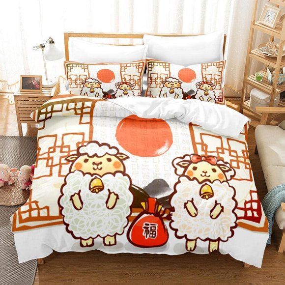 Animal Fun Dog Cat Quilt Duvet Cover Set Queen Comforter Cover Super 3-Piece Bedding Set