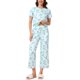 thumbnail image 1 of INSPIRE CHIC Conjunto de Pijama de Mujer Acanalado de Manga Corta Modal con Puños con Volantes y Pantalones de Descanso Suaves 2XL Azul Blanco Floral, 1 of 6