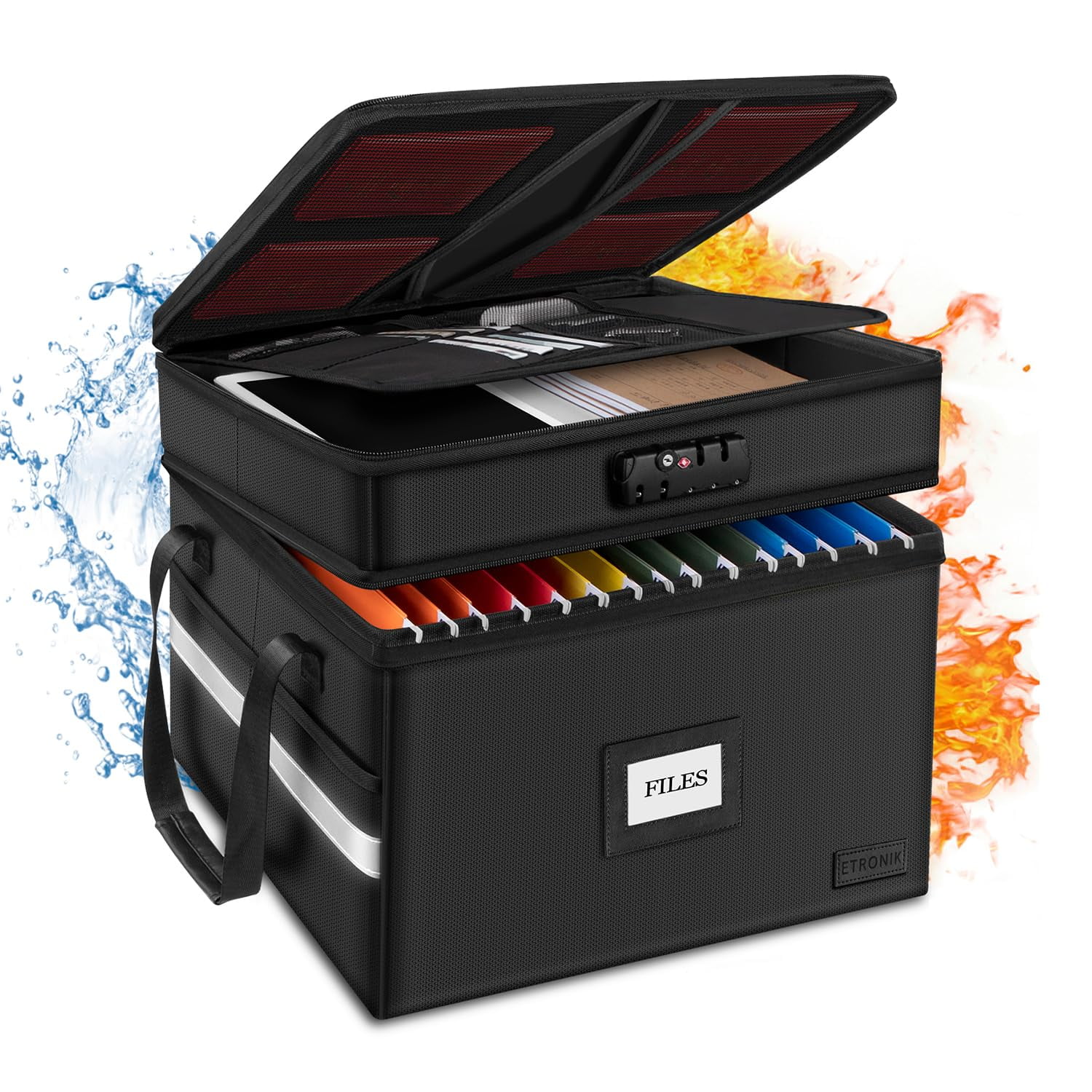 Caja De Documentos Ignífuga Etronik De 2 Capas Con Candado De 16,5 X 13,4 X 12,9 Pulgadas