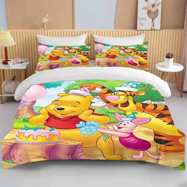 v1513 Bed Sheets the Pooh Bear Bedding Sets Comforter Quilt Bed Cover Duvet Cover Pillow Case - Pieces Sets Kids Adult Size 3-Piece Bedding Set (1 Duvet Cover + 2 Pillow Shams) Bed Sheets ju1513