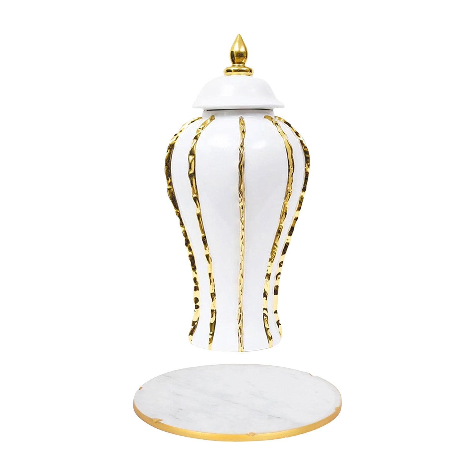 Bothyi - Florero De Cerámica Arreglo Floral Coleccionable Escritorio Porcelana Ginger Jar S Oro