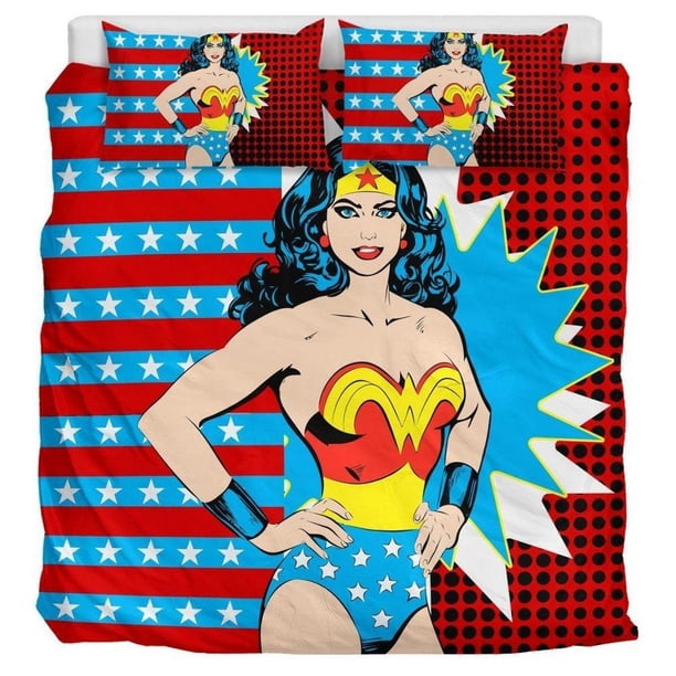 Wonder Woman Quilt Duvet Cover Set Bedclothes Comforter Cover Bedding Soft3-Piece Bedding Set