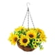 thumbnail image 4 of Flores artificiales en cesta colgante, girasoles de seda artificial, maceta para patio, celebración de novia, decoración de jardín de baño de flores, 4 of 5