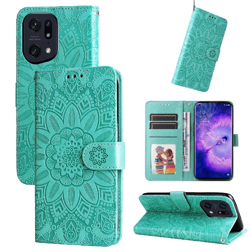 Funda Tipo Cartera Foxdock Para Oppo Find X5 , Diseño Girasol En Relieve, Cuero Pu, Cierre Magnético, Soporte Y Tarjetero