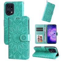 Funda Tipo Cartera Foxdock Para Oppo Find X5 , Diseño Girasol En Relieve, Cuero Pu, Cierre Magnético, Soporte Y Tarjetero