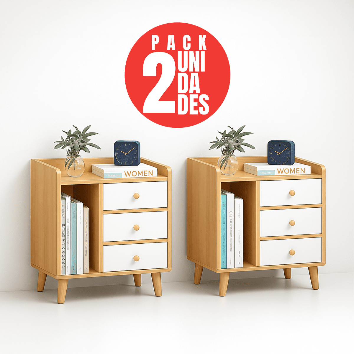 Tienda El Garage - Pack 2 Velador Mesita 3 Niveles 3 Cajones Librero Organizador Zt3 Madera