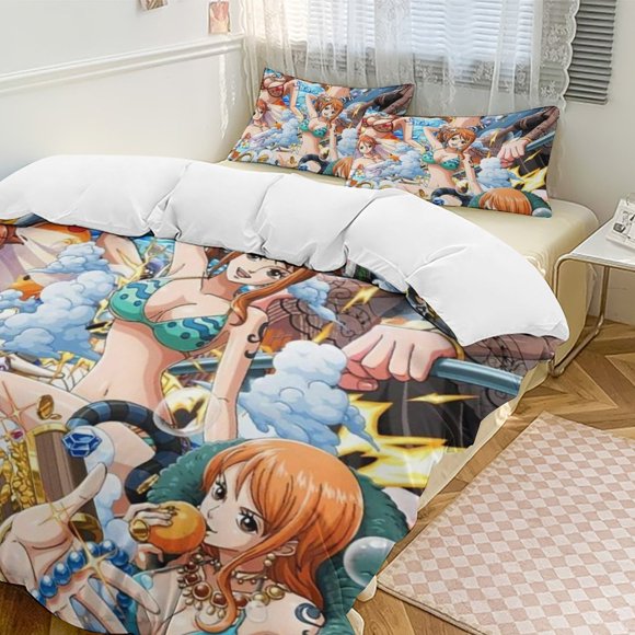 Nami Bed Duvet Cover Funny Anime Cartoon Bedding Sets Lightweight 3 Piece Comforter Sets