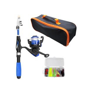 Magideal - Caña De Pescar Y Carrete Para Niños, Caña De Pescar De Viaje Para Niños Con Bolsa De Transporte, Combinación De Caña De Pescar Y Carrete Para Niños Y Azul