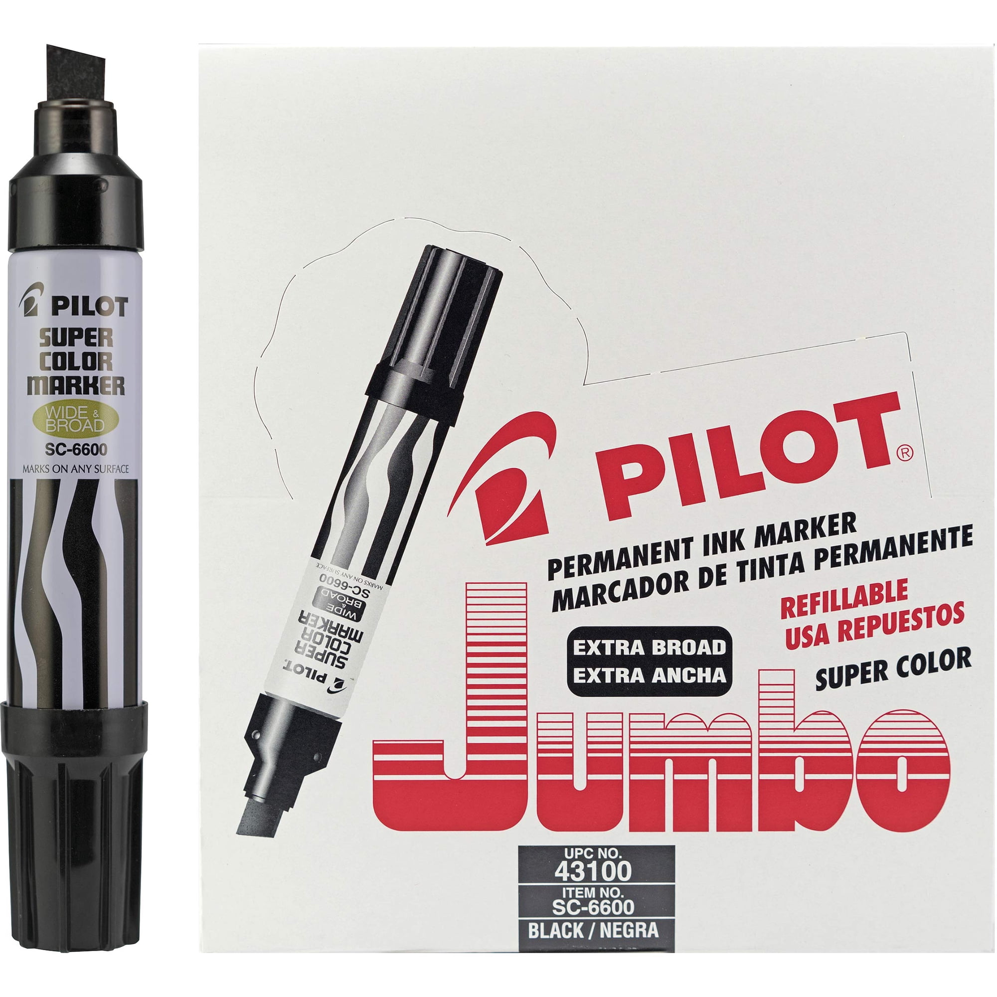 Rotuladores Permanentes Pilot Super Color Jumbo, 12 Unidades, Tinta Negra