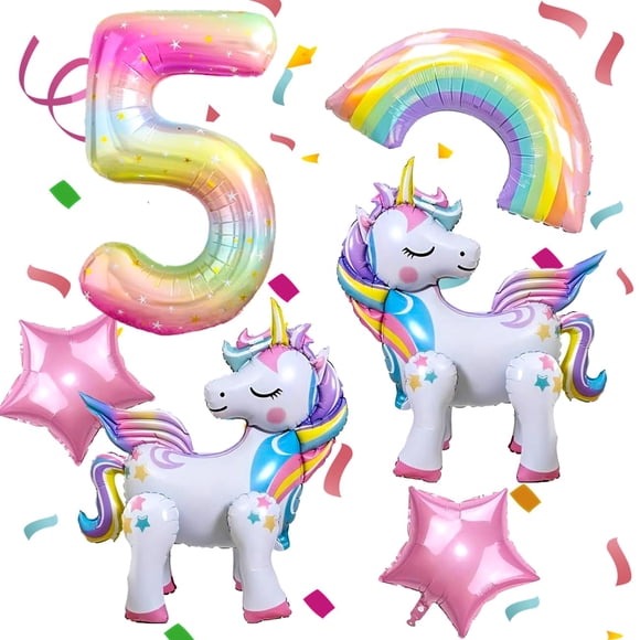 Set de globos DANIUBE temática unicornio para fiesta de 5.º cumpleaños de niña