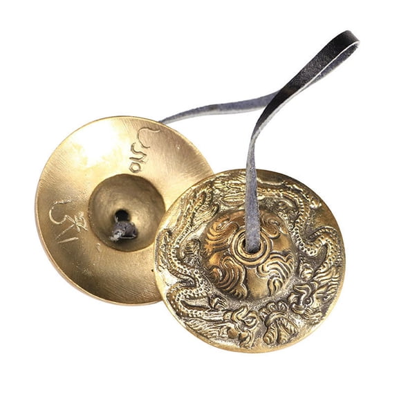 Campana de platillo tibetano Tingsha Campanas de mano budistas tibetanas 6,5 cm para instrumento de percusión manual Campanas espirituales de yoga Dec A