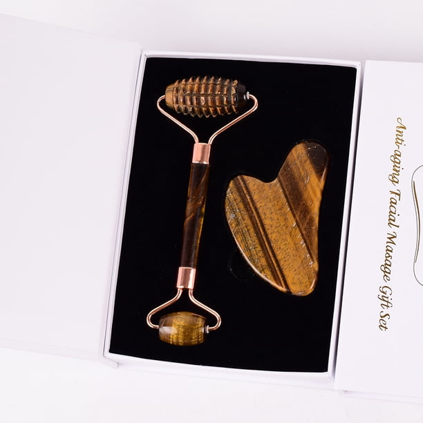 Tiger Eye Sawtooth Roller Shoulder Neck Massager Natural Stone Face Care Gua Sha Massage Set Tool acupuncture Health Beauty