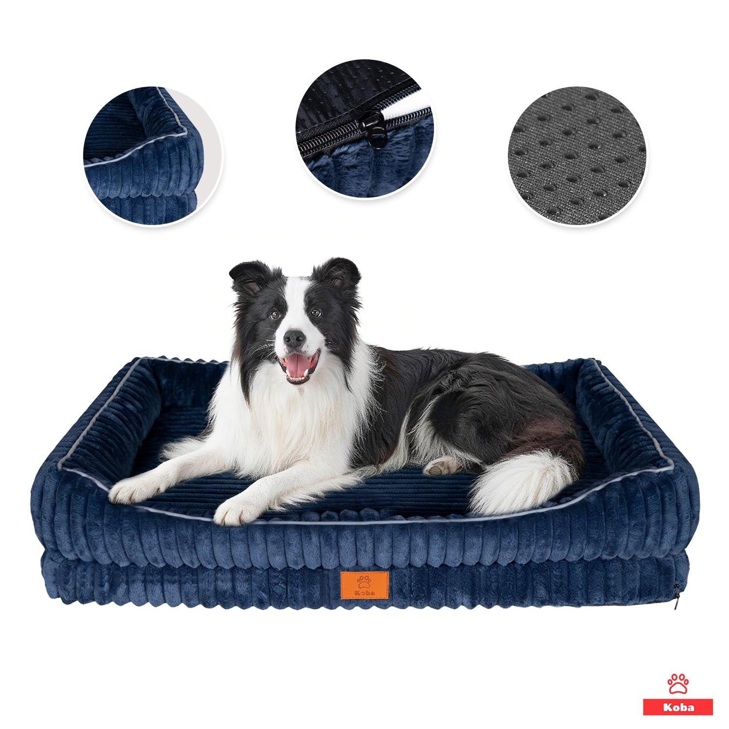 Koba - Cama Antiestres Perro Colchon Ortopedica 90x63cm Grande Tela Franela