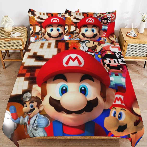 Super Mario 3-Piece Comforter Set for Bedroom Super Mario Bedding Set for Kids Adults Soft Microfiber Duvet Cover Set with Zipper Closure