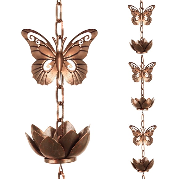Cadena de lluvia shumi 270 cm de cobre con tazas de loto y colibrí