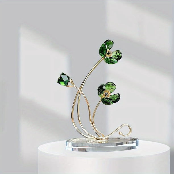 Crystal Flower Figurine Lucky Flower Clover Decoration For Friends Lucky Collection Gift Holiday Gift For Wedding Party (With Gift Box)