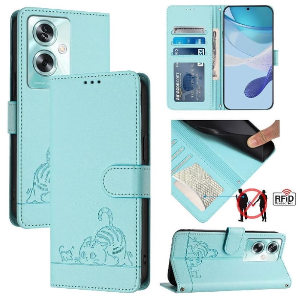Funda tipo cartera FOXDOCK para Oneplus Nord N30 SE 5G con soporte, ranuras, RFID, diseño de gato