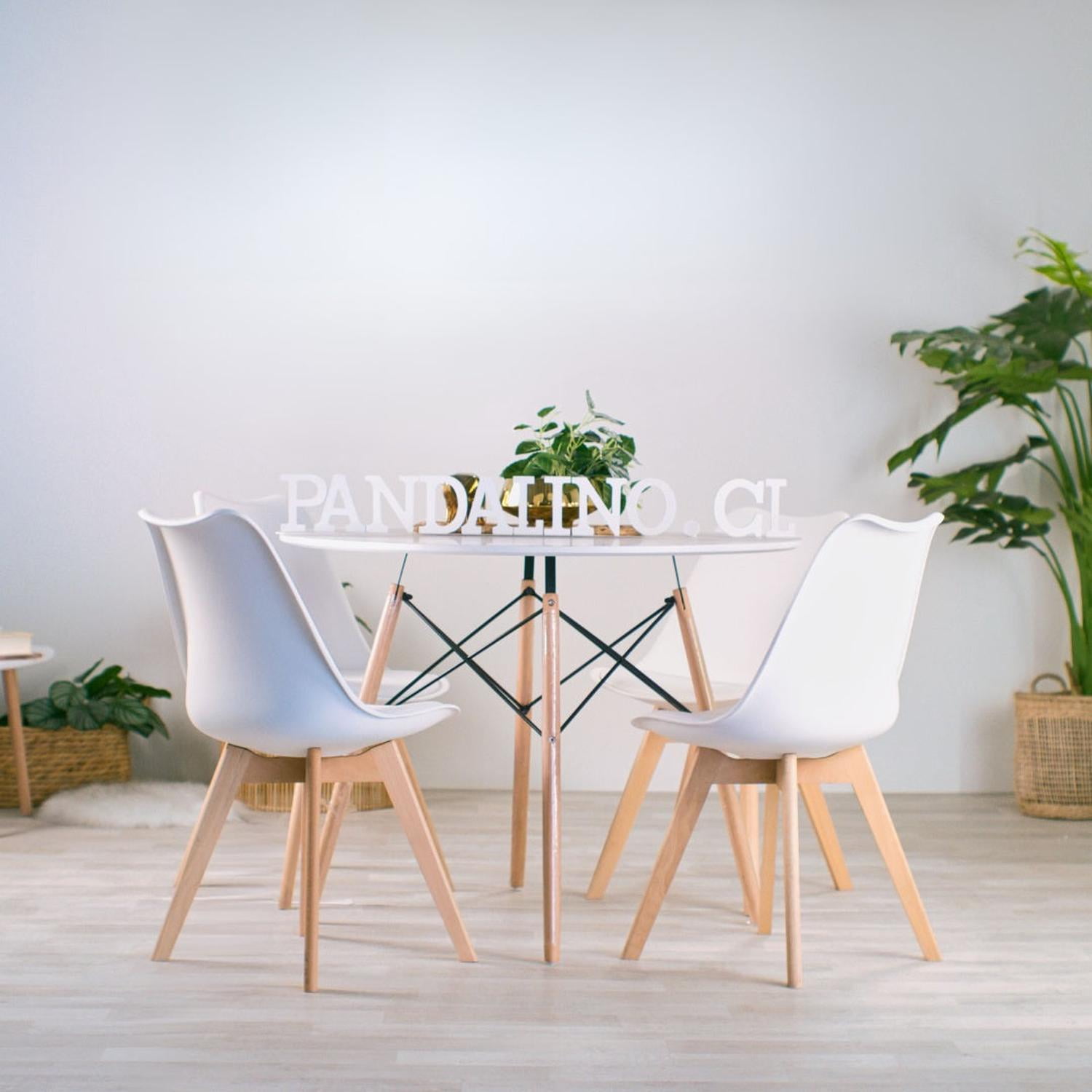 Pandalino - Comedor Mesa Redonda Estela Blanca 80cm + 4 Sillas Tulip Blanco Blanco