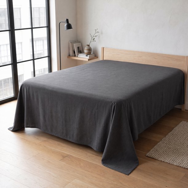 REGALWOVEN Sábana de Microfibra, Sábana Transpirable, Ropa de Cama Acogedora para Dormitorio Gris Oscuro 1 PC 79x91in
