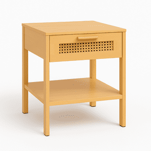 Space Home - Velador De Madera Natural Con Cajón Tejido