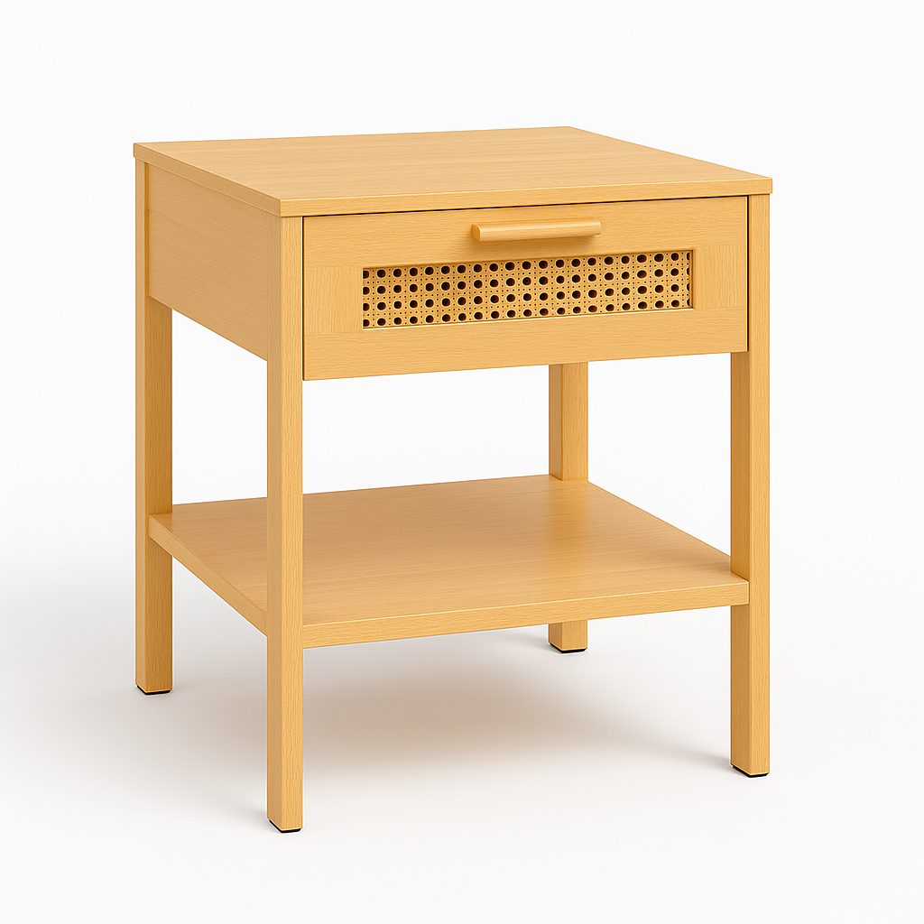 Space Home - Velador De Madera Natural Con Cajón Tejido