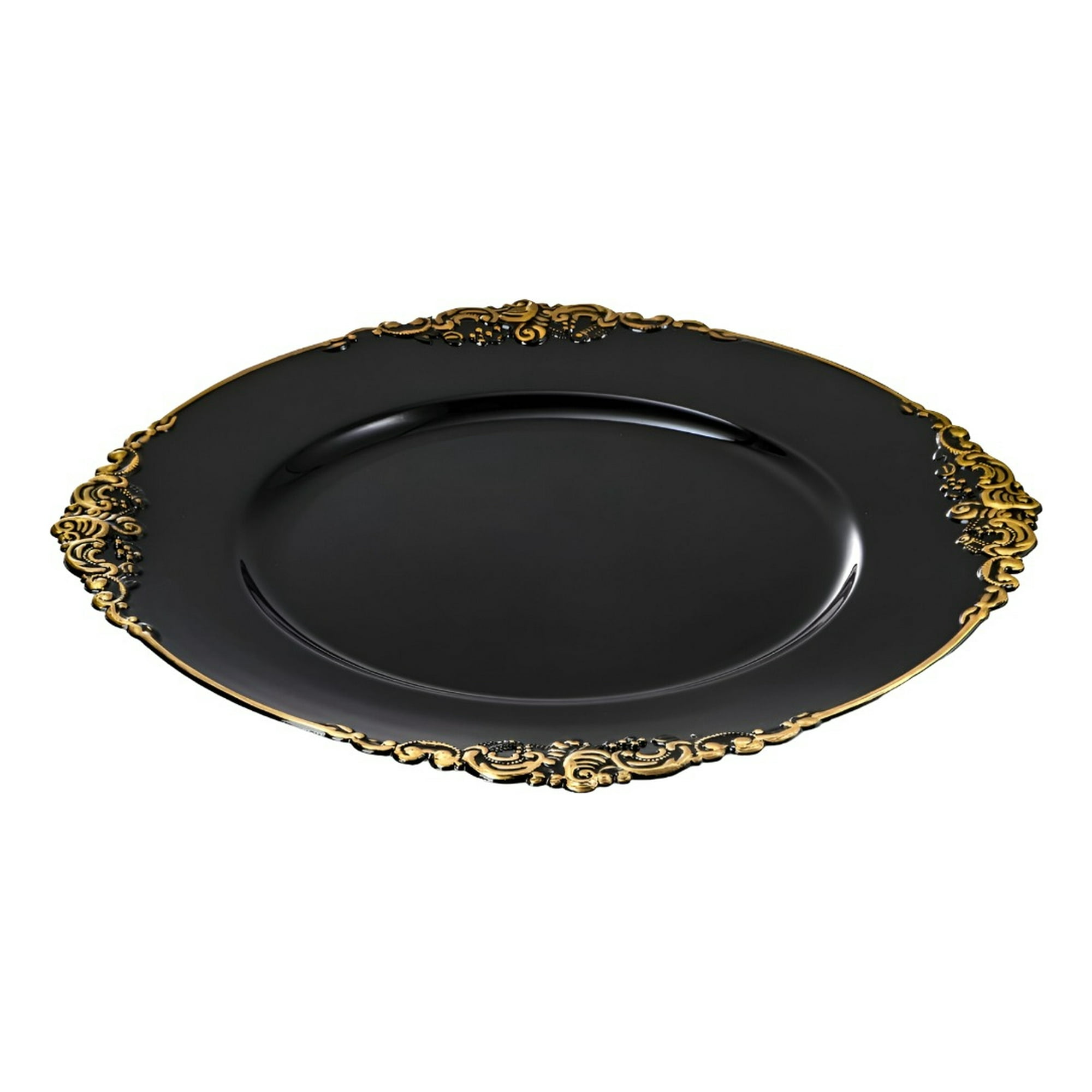 Genérico - Set 3 Bajo Plato Base Negro Y Borde Dorado Decorativo Jhn