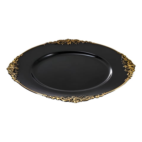 Genérico - Set 3 Bajo Plato Base Negro Y Borde Dorado Decorativo Jhn